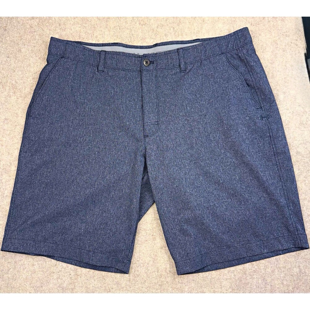 Under Armour Men’s 40W Gray/Blue Chino Shorts Flat Front Zip Pockets Solid